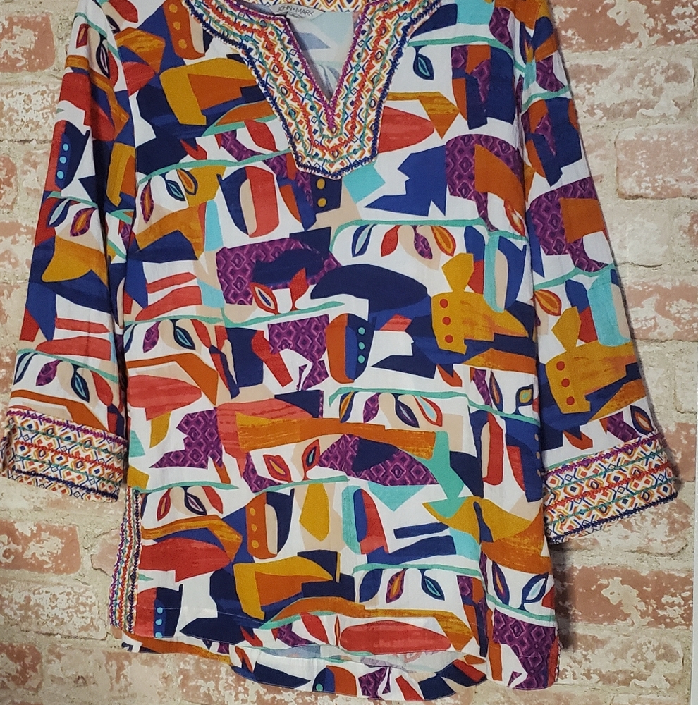 John Markgeometric Abstract Print Embroidered Spl… - image 6